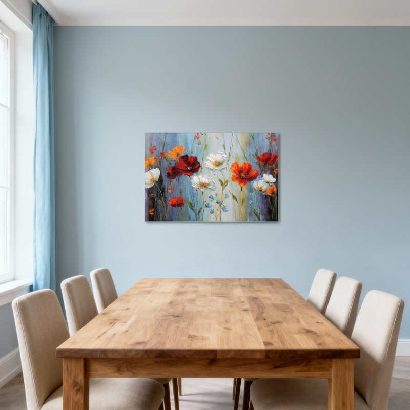 Plantes et fleurs, fleurs colorées sur fond doux, art sur toile, H 16 po x l 24 po