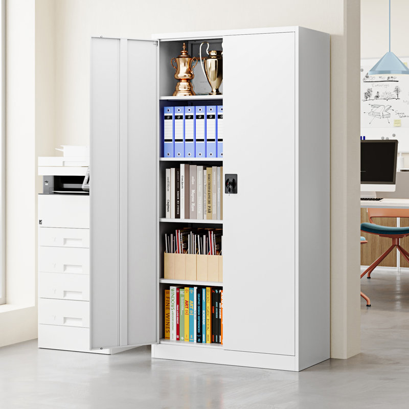 Armoire de rangement en métal avec porte verrouillable, étagères réglables en acier pour bureau, maison, Blanc