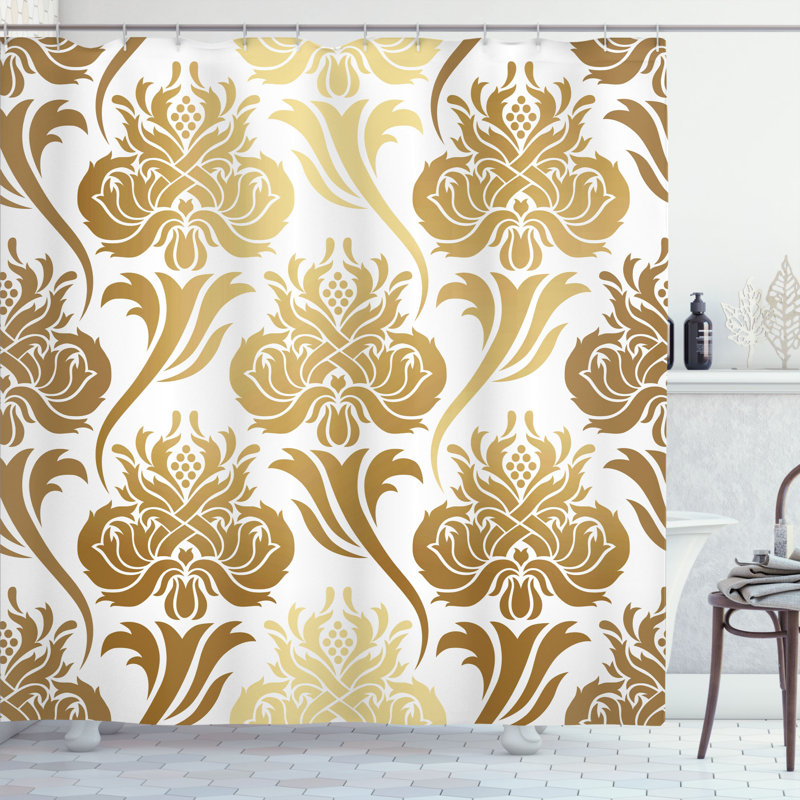 Damask Shower Curtain with Hooks Included, 70" H x 69" W