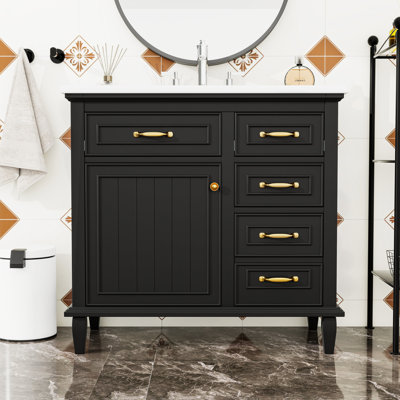 Meuble-lavabo de salle de bain avec lavabo, tiroirs rabattables et tablette réglable