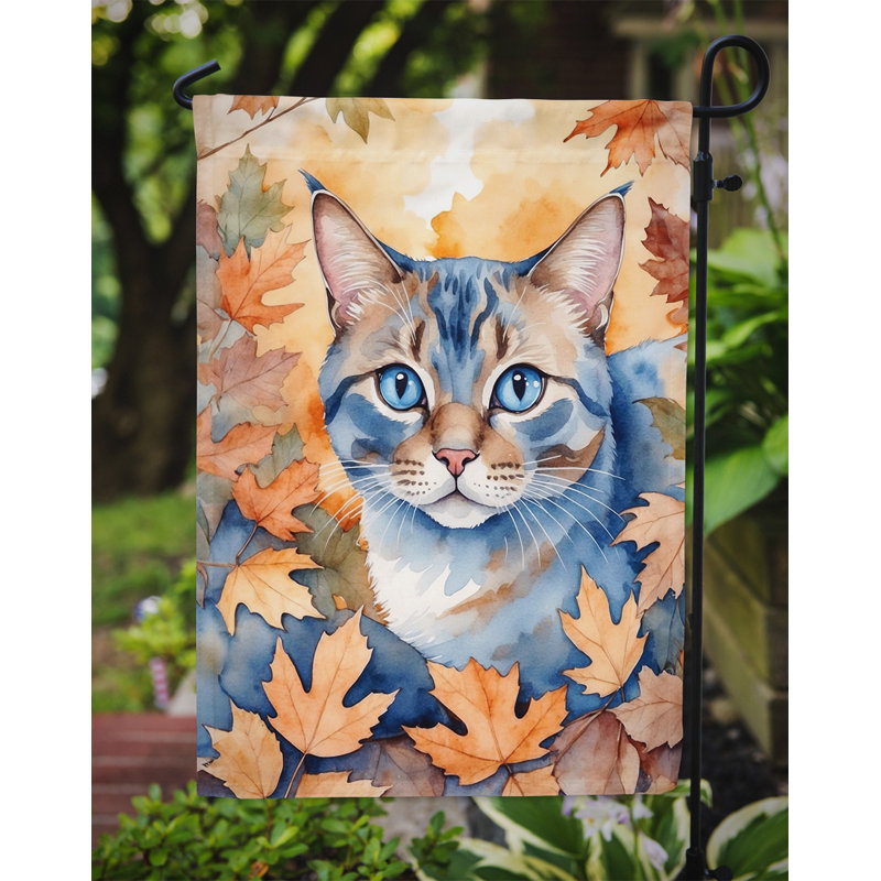 Cat in Fall Leaves Garden Flag, Ojos Azules