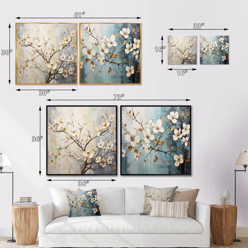 Ensemble 2 pièces Peacewoodness, H 16 po x l 33 po, Cadre flottant blanc