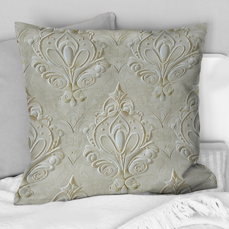 Coussin décoratif ivoire damassé Oasis, H 18 po x l 18 po