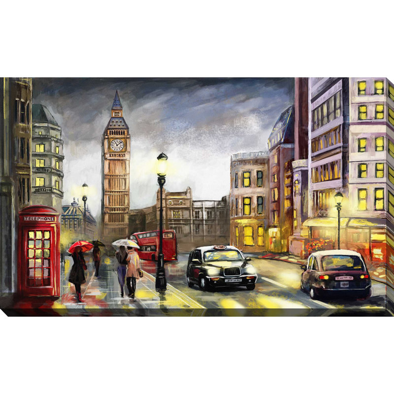 « london streets », reproduction de peinture à l’acrylique sur toile, H 24 po x l 40 po x P 1,5 po