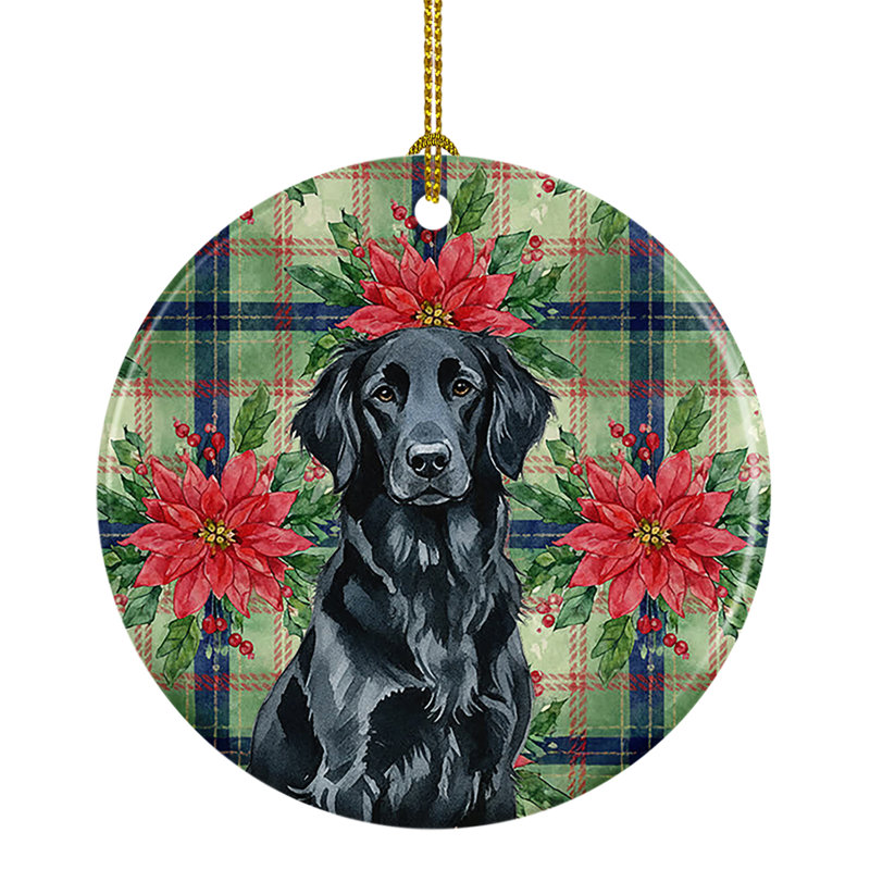 Ornement en céramique noir à poils longs de Noël Retriever, Retriever à poil plat noir