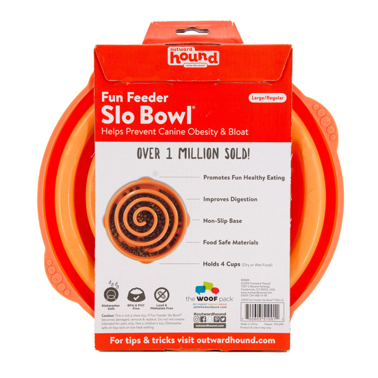 Outward Hound Fun Feeder Bowl, Slow Feeder Dog Bowl, Large, Orange