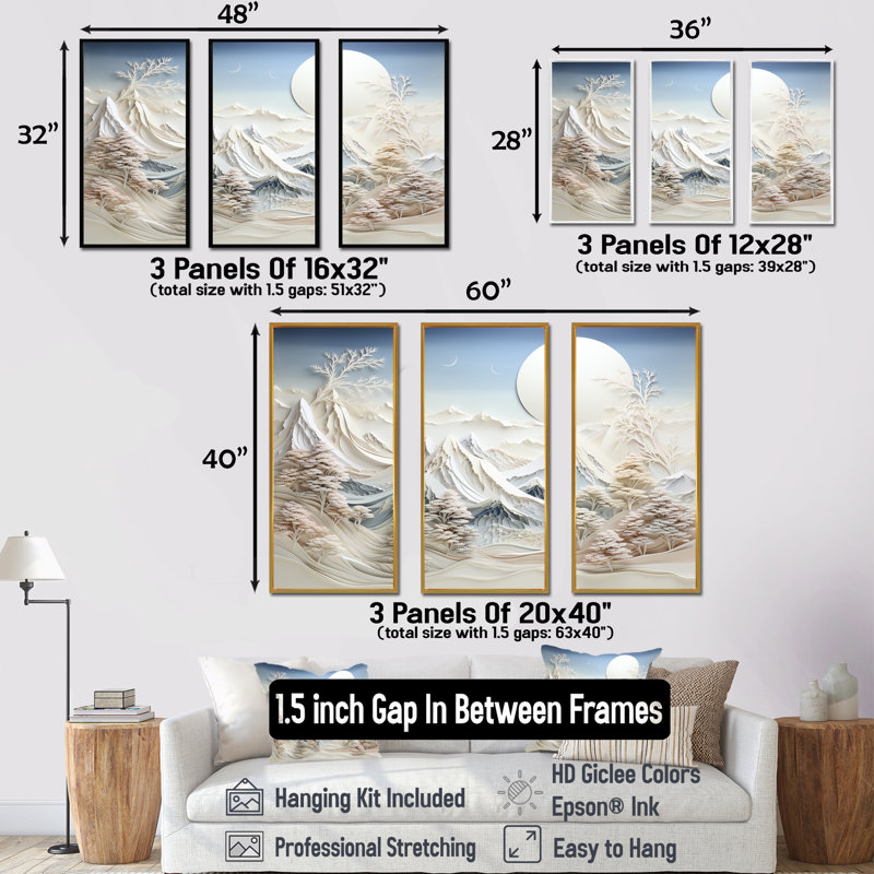 «Abstract Snowy Winter Mountains IV - Abstract Landscape», art mural, H 40 po x l 61 po x P 1 po, Cadre flottant brun