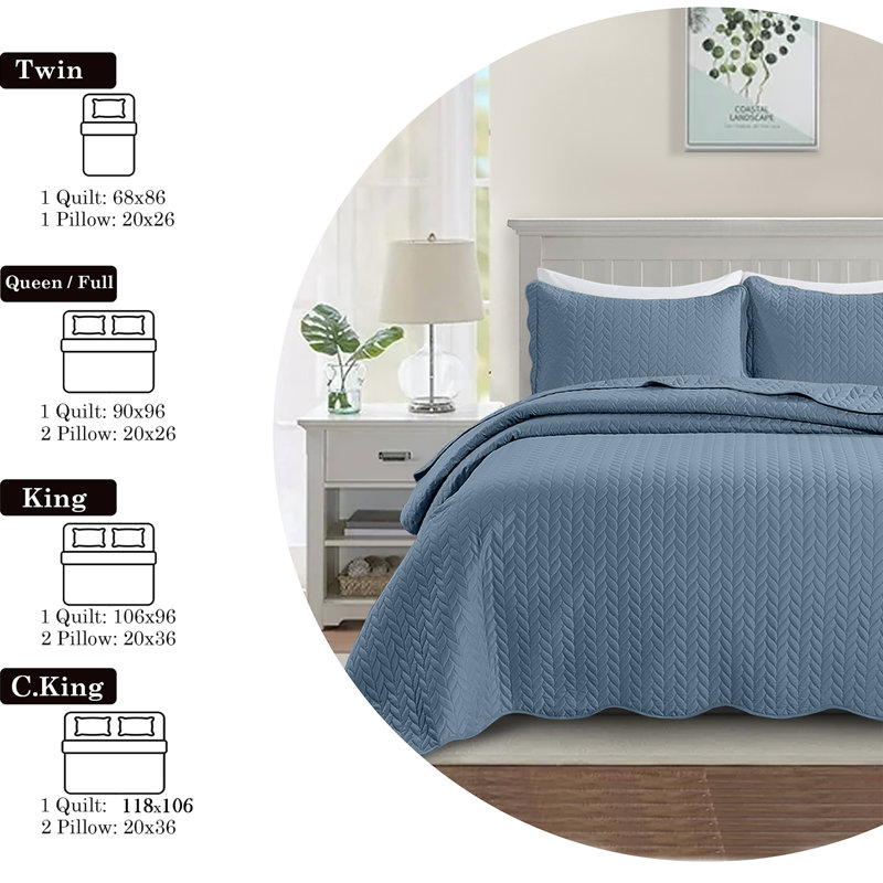 Ensemble de couvre-lit en microfibre embossée - Ensemble de literie moderne et léger avec taies décoratives, Bleu délavé