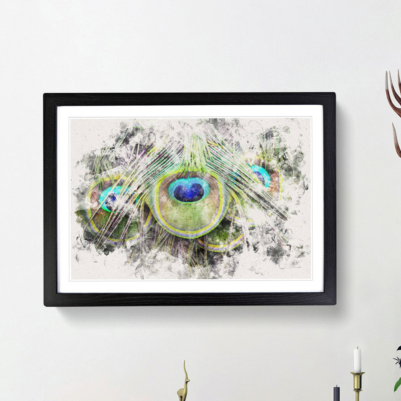 Peacock Feathers - Framed Print, 62cm H x 87cm W x 2cm D, Black Framed