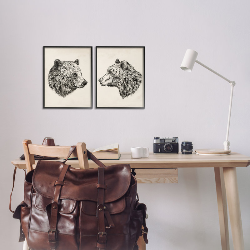Portrait d'un ours brun, ensemble de 2 giclées encadrées par Victoria Barnes, Giclée encadrée noir minuit, H 14 po x l 11 po
