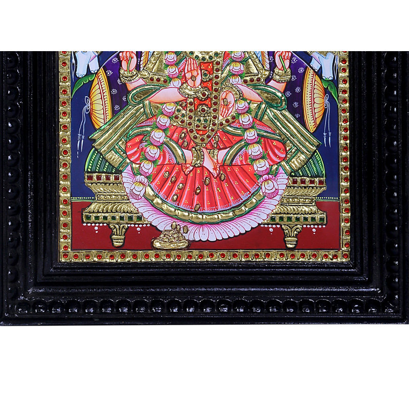 Déesse Gajalakshmi Tanjore, peinture | Couleurs traditionnelles avec or 24 carats | Structure en bois de teck | Fait à la main