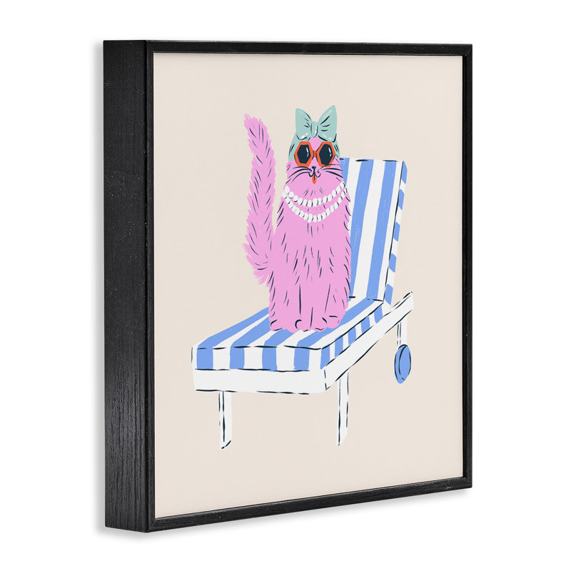 Fauteuil « Pink Cat » – Giclée encadrée, création de Krissy Mast, H 12 po x l 12 po, Giclée encadrée noir minuit