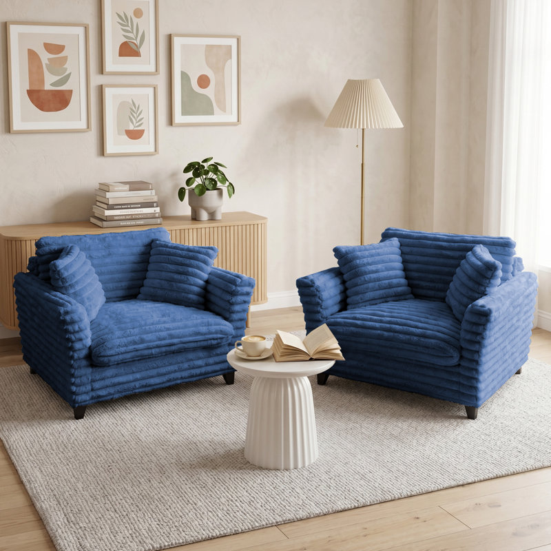 Oversized Armchair Deep Seat Single Sofa Accent Chair With Pillows For Living Room(Set Of 2), Blue