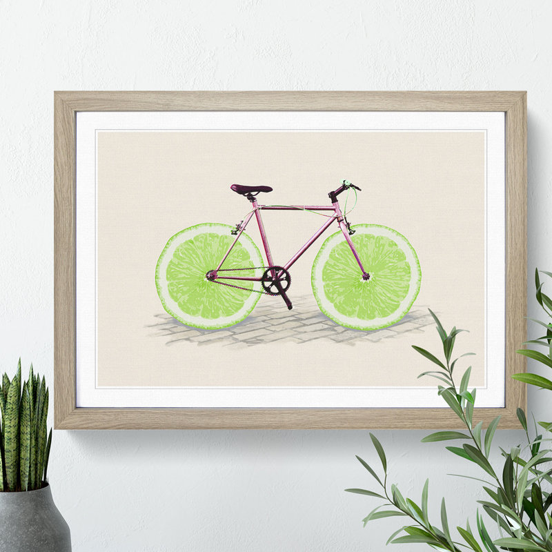 Lime Bicycle - Picture Frame Painting, 36cm H x 48cm W x 2cm D, Walnut Framed