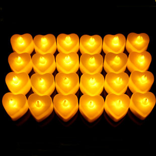 24pcs Heart Shaped Flameless Candle Battery LED Tea Light Candle suit Valentine's Day Wedding Anniversary Christmas Thanksgiving Party Birthday Gift Decoration