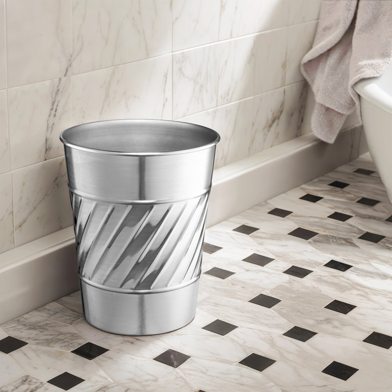 Nickel Chrome Handcrafted Wave Embossed Metal Wastebasket
