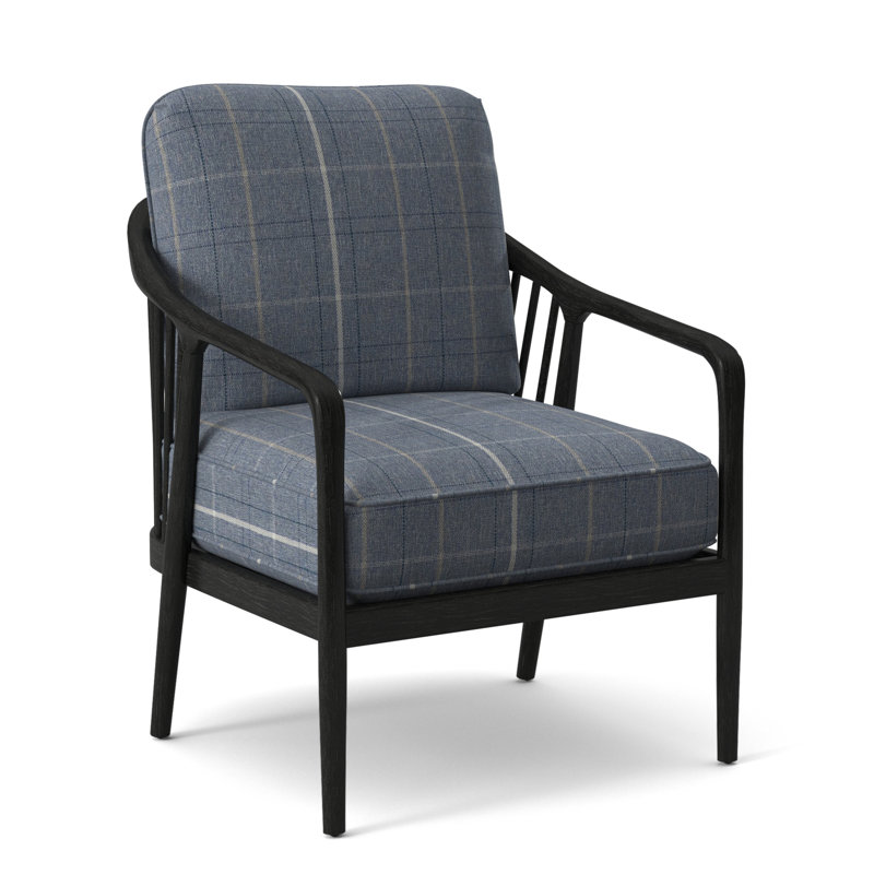 Fauteuil l 23 po Guinevere, Noir antique, Tissu motif écossais lapis 0126-63