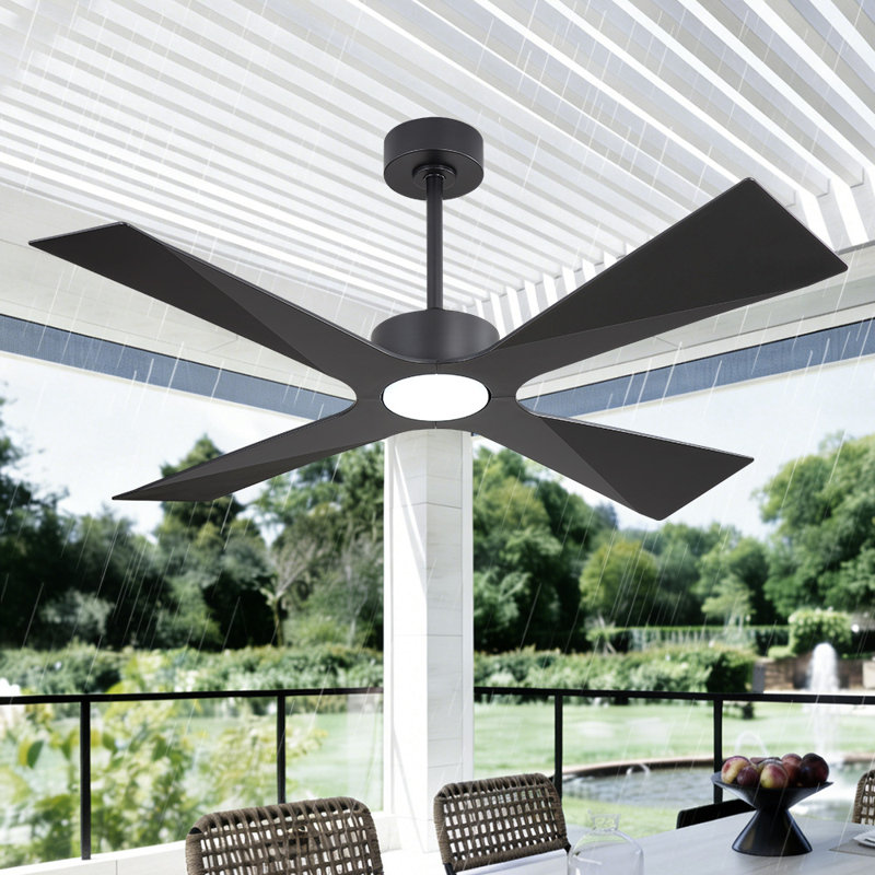 4 -ABS Blades Wet Rated Outdoor Ceiling Fan with Light Kit and Remote Reversible DC Motor Waterproof , Black, 54", Black