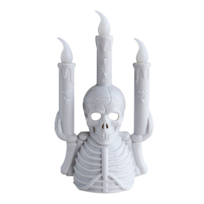 Halloween Skeleton LED Candle HolderWhite Skull Torch Electronic Flameless Candlestick With Flickering Light Spooky Gothic Tabletop Decor For Halloween Party