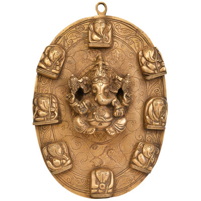 Plaque murale 11 "en laiton Lord Ganesha - Décoration d'entrée fabriquée à la main pour protéger la maison spirituellement