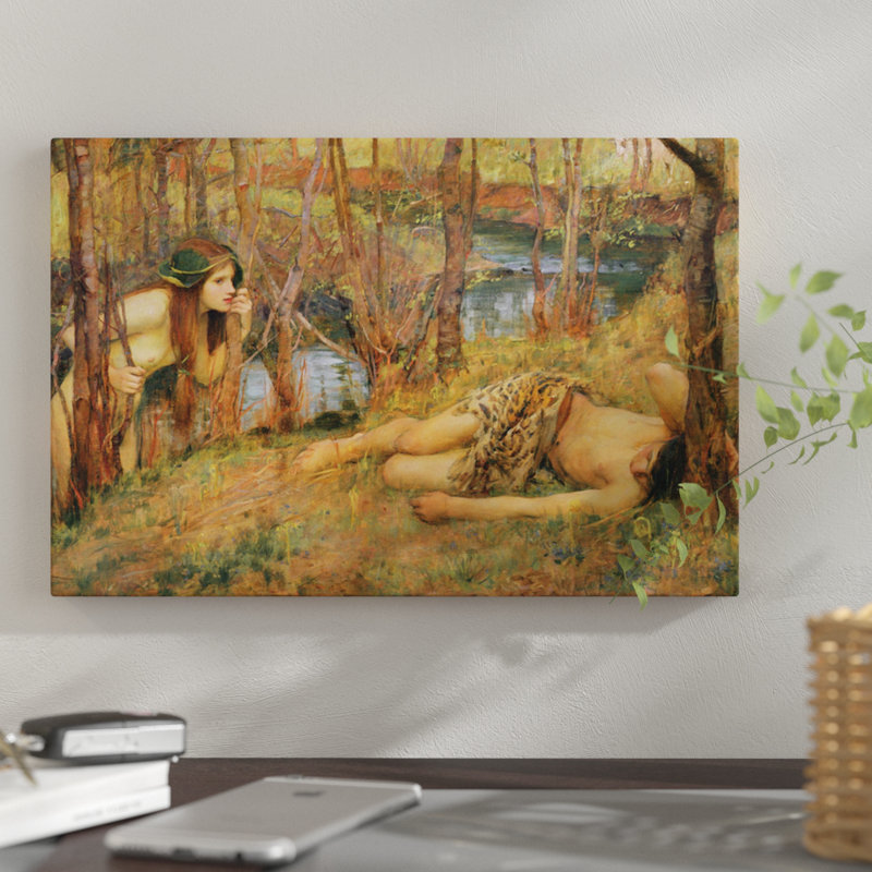 "the naiad, 1893" par john william, impression sur toile waterhouse, H 26 po x l 40 po x P 1,5 po, Toile tendue, Pas de tapis