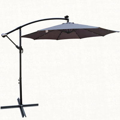 10 ft Outdoor Patio Umbrella Solar Powered LED Lighted Sun Shade Market Waterproof 8 Ribs Umbrella