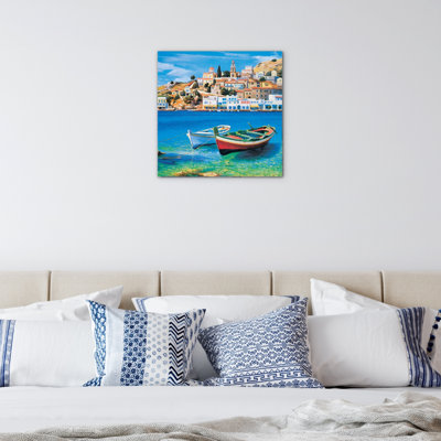 Cron Boat On The Beach By Art Studio | 58x58 Cm Frameless Panel Lightweight Ready To Hang 1 Piece Wall Art Set