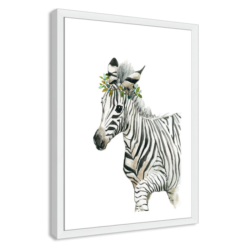 «Savannah Zebra», art encadré, H 36,5 po x l 26,5 po x P 0,625 po, Cadre blanc