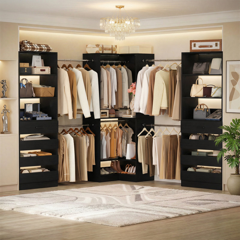 10 pi.  Système de rangement modulaire pour garde-robe avec 10 tringles, Noir