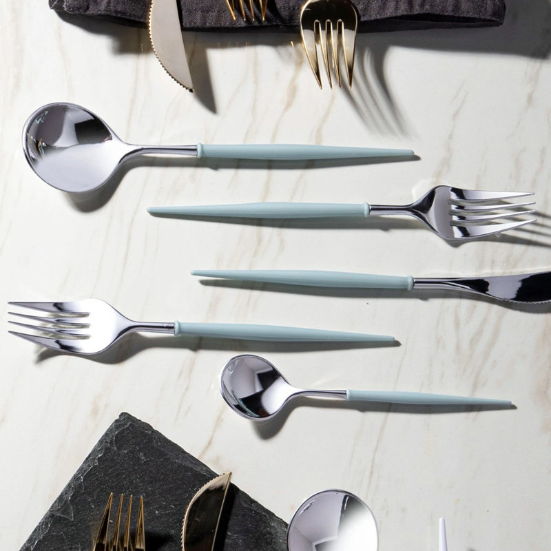 Disposable Noble Collection Flatware Set, Silver/Turquoise