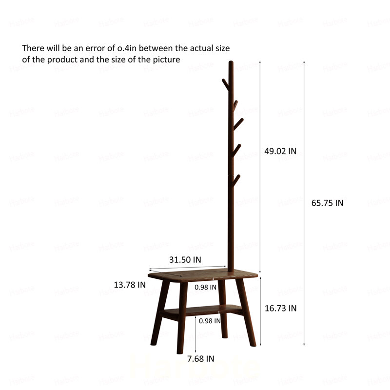 Tabouret à chaussures en bois massif naturel avec cintre en tissu, banc de rangement moderne Mid-Century pour vestibule et espaces de vie