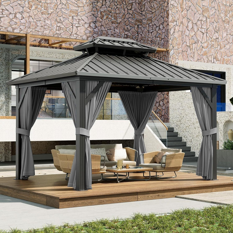Aluminum Patio Gazebo, 120" W x 144" D, Brown