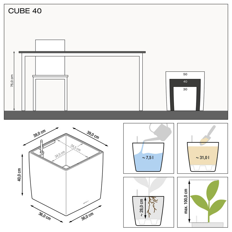 Planter Box, Green, 40cm H x 40cm W x 40cm D