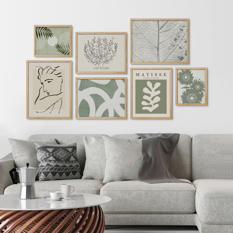 Collage de style matisse face à une variété de plantes, art moderne bohème chic pour le salon, la chambre à coucher, le bureau, impression encadrée sur papier, 7 pièces
