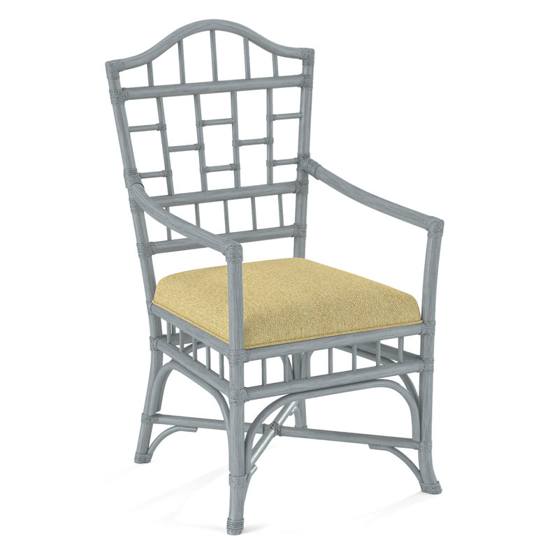 Chippendale Upholstered Arm Chair, Nickel, White Textured Performance; 0865-91