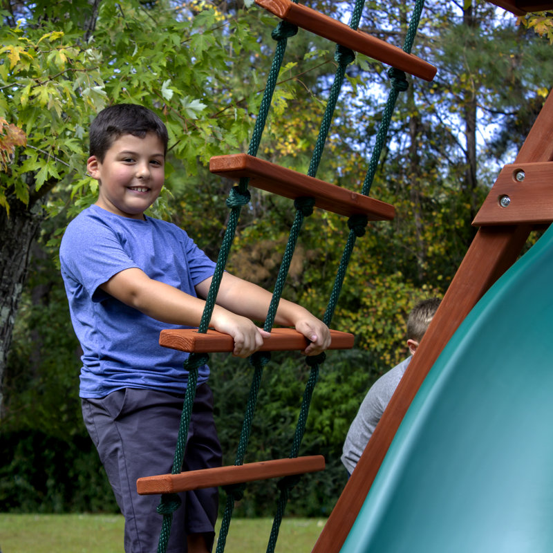 Redwood and Green Cedar Playground System with Slide and Swings