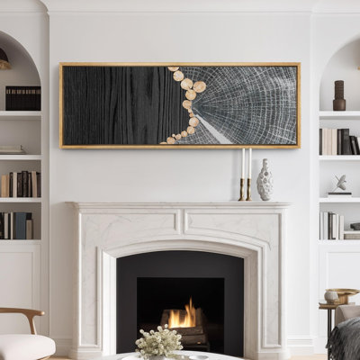 Impression sur toile encadrée, anneaux d'arbre gris et effet grain de bois
