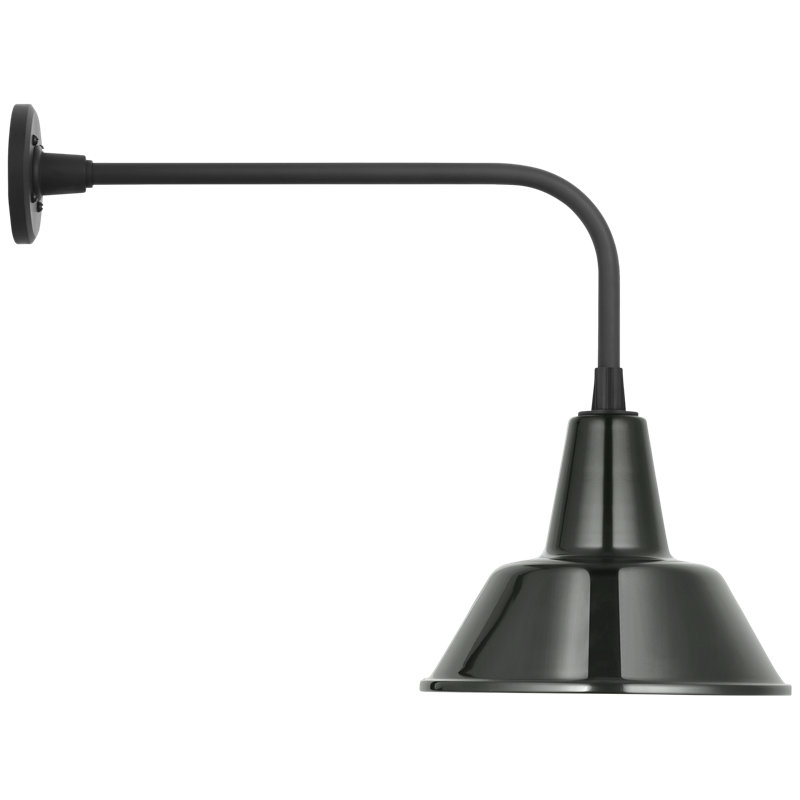Thomas O'Brien, "Academy 20" Rex Barn Light in Matte Black with 12.5" Green Bowers Shade, Green, 19.5" H x 12.5" W x 26.25" D