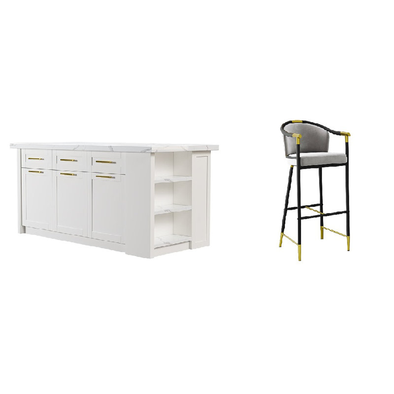 72" Kitchen Islands Set With Multi-Storage and 4 Counter Stools
