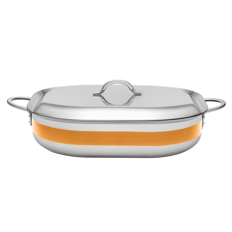 Bon Chef Stainless Steel Rectangle Braiser, 7 qt., Orange