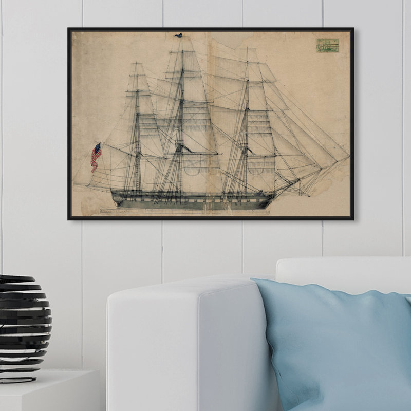 Reproduction d'art graphique sur toile Almeda USS Constitution Sail Plan 1817, Cadre noir, H 30 po x l 20 po