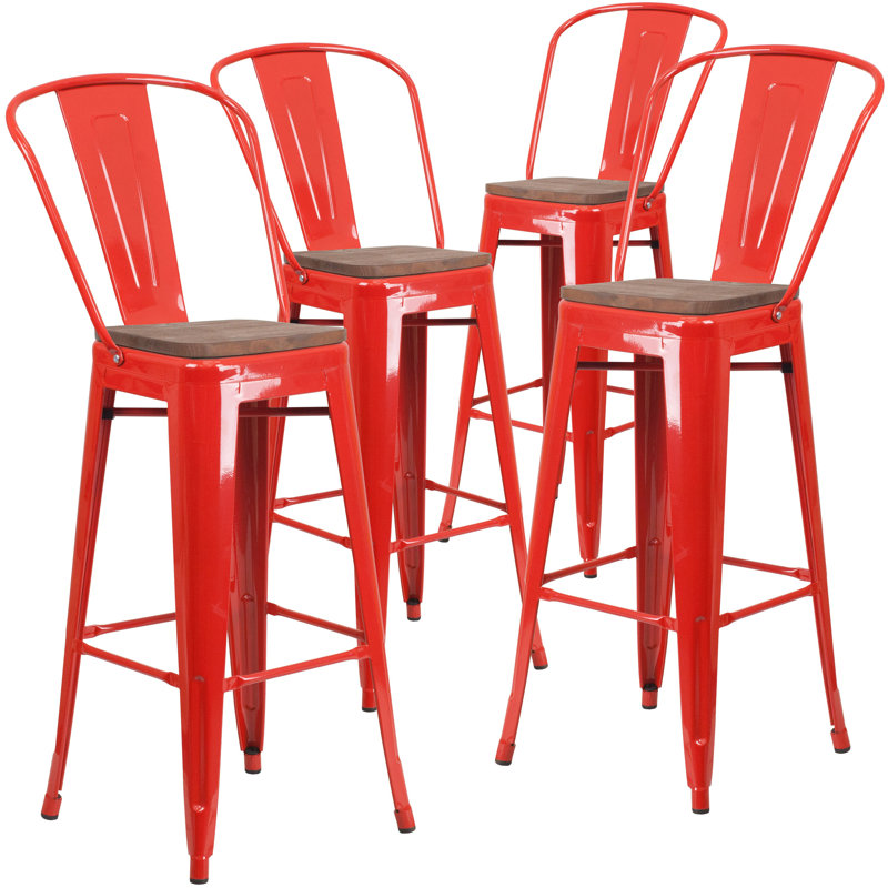 Tabouret de salle à manger en métal Margherite, Rouge, Tabouret de bar (siège d'une hauteur de 30 po)