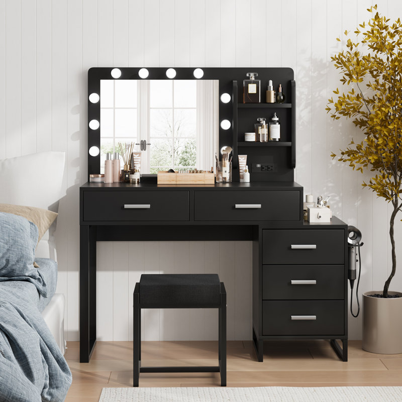 Ensemble de coiffeuse avec miroir et station de charge, coiffeuse de maquillage moderne pour chambre à coucher