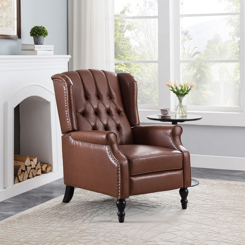 Alta Traditional 28.5" Wide Manual Wingback Recliner Chair, Cognac Faux Leather, 42.5'' H x 28.5'' W x 34.5'' D