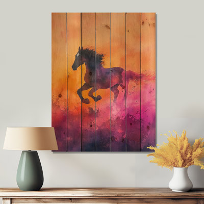 Fury Horse In Motion II - Horse Animal Wood Wall Decor - On Natural Pine Wood