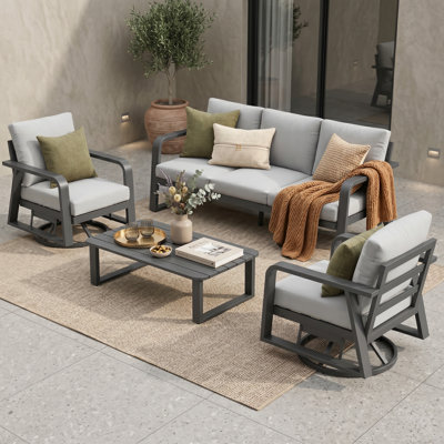 Contemporary Aluminum Outdoor Patio Furniture Set with Swivel Rocking Chairs