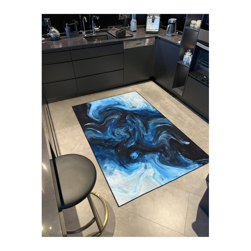 Tapis bleu tissé lavable à la machine, Sous-tapis rectangulaire de 3 pi 3 po x 4 pi 11 po