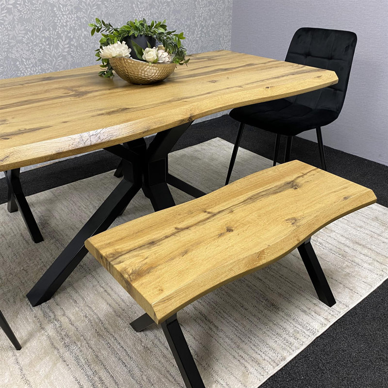 Wooden Brown Dining Table with Bench and 2 Velvet Chairs Dining Room Furniture