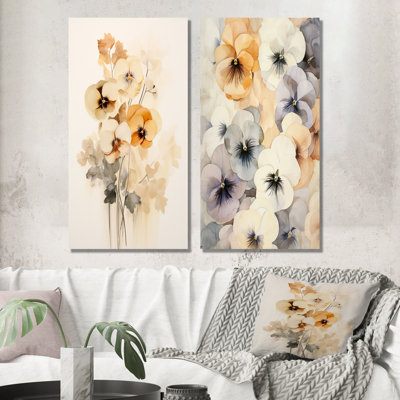 «Vivid Pansy Dreams Bouquet - Pansies», ensemble de 2 impressions sur toile