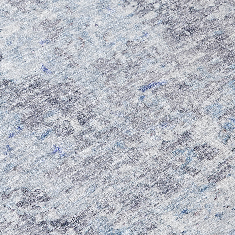 Sky Blue Flat Woven Synthetic Washable 5' x 7' Rug